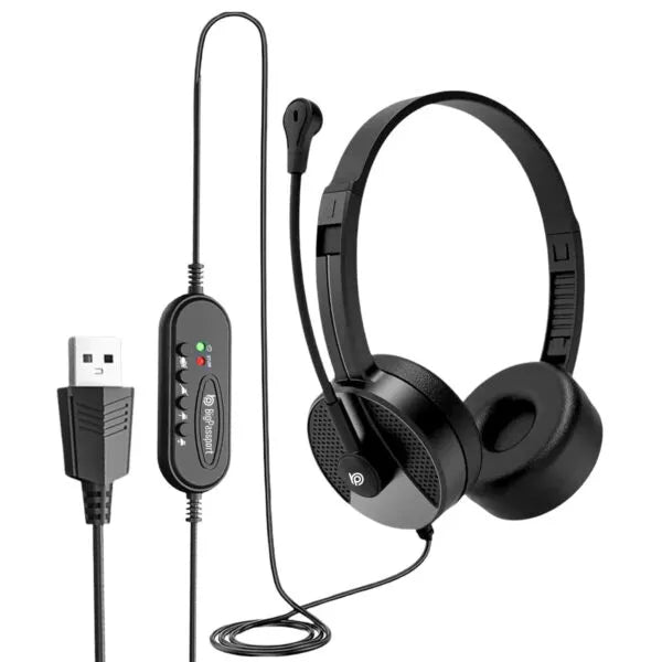 BigPassport USB Headphone with mic, Wired Computer Laptop Headset for Skype | Zoom Online Classes | Office & Call Centre | Model: Pro-Tech 650